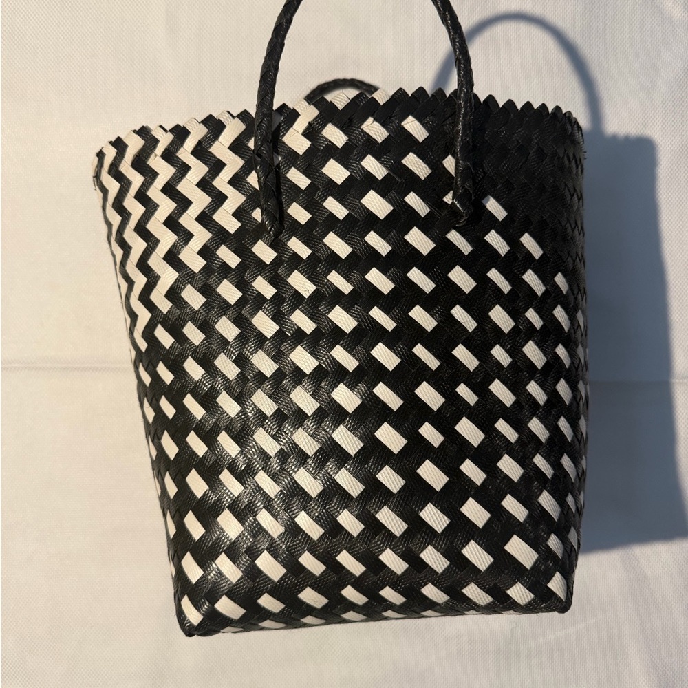 Indonesian Handmade Black and White Woven Tote Bag - purchased in Bali